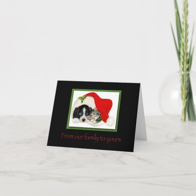 WeihnachtsWelpe und Kittenkarte Feiertagskarte (Vorderseite)