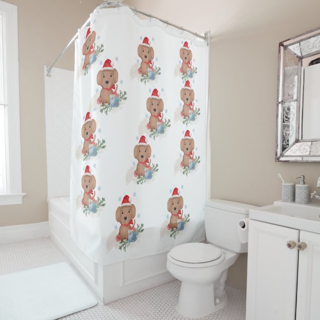 Weihnachtswelpen Duschvorhang (Beispiel)
