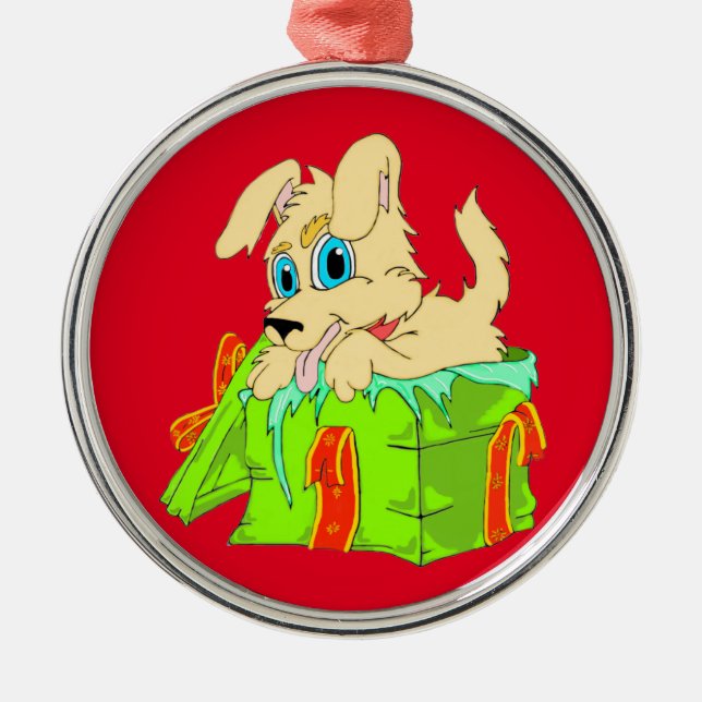 Weihnachtswelpen Ornament Aus Metall (Vorne)
