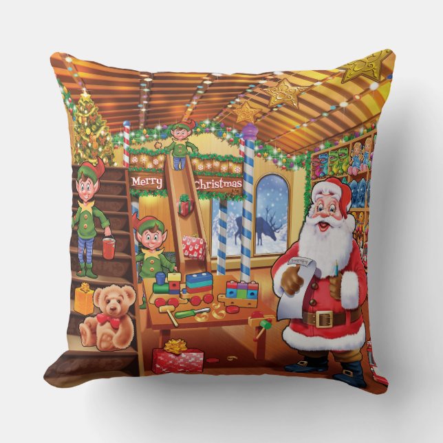 Weihnachtswerkstatt detailliertes Polster mit Elfe (Vorderseite)