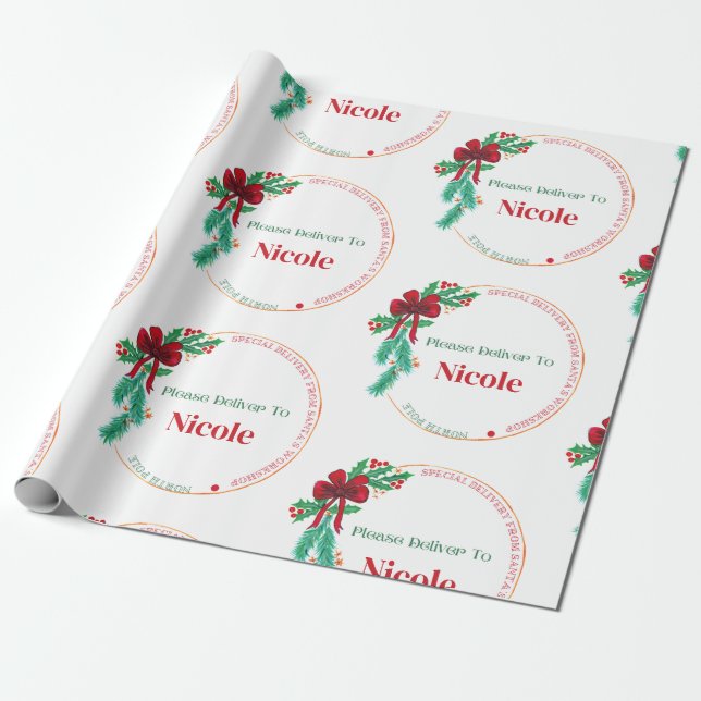 Weihnachtswerkstatt individuelle Name Weihnachten Geschenkpapier (Ungerollt)