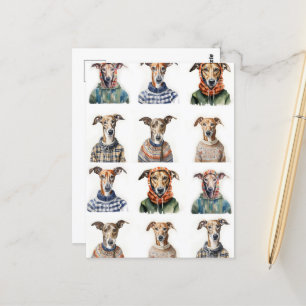 Weihnachtswhippet Wasserfarbe Postkarte