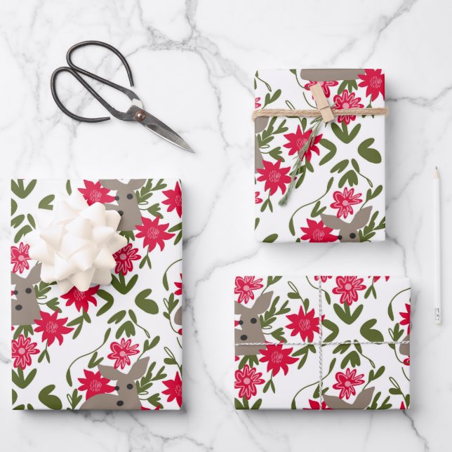 Weihnachtswild in Holz Geschenkpapier Set (Vorderseite)