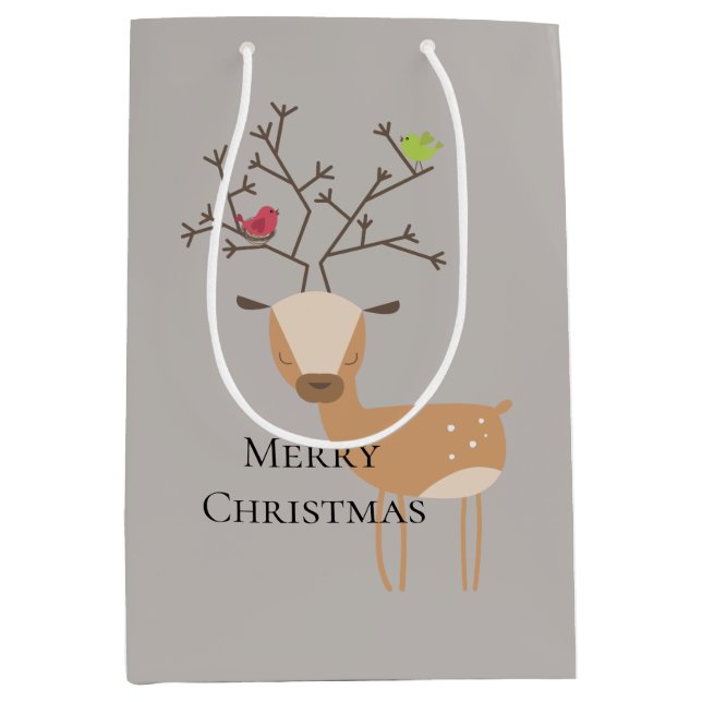 Weihnachtswild mit Vögeln Mittlere Geschenktüte (Vorderseite)