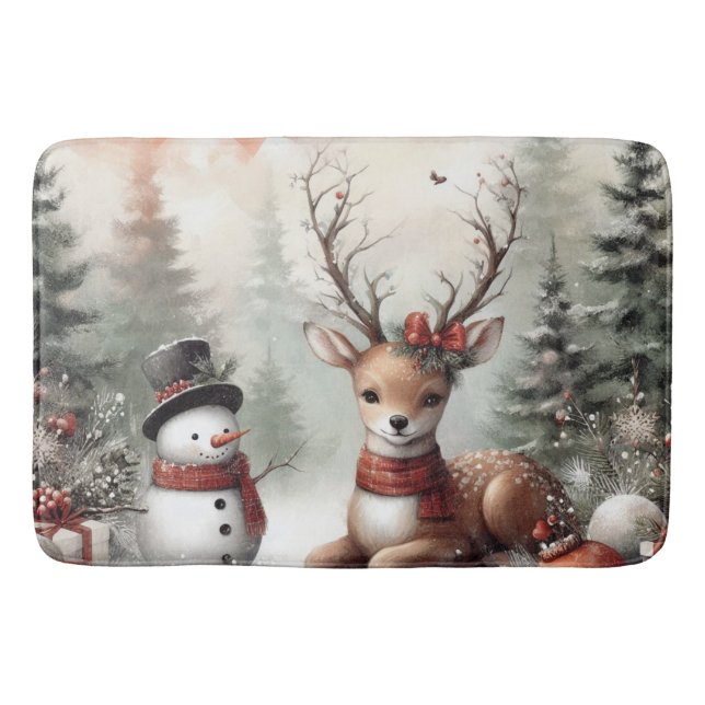 Weihnachtswild/Schneemann im klassischen Wald Badematte (Vorderseite)