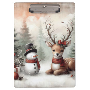 Weihnachtswild/Schneemann im klassischen Wald Klemmbrett