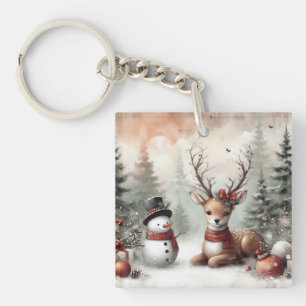 Weihnachtswild/Schneemann im klassischen Wald Schlüsselanhänger