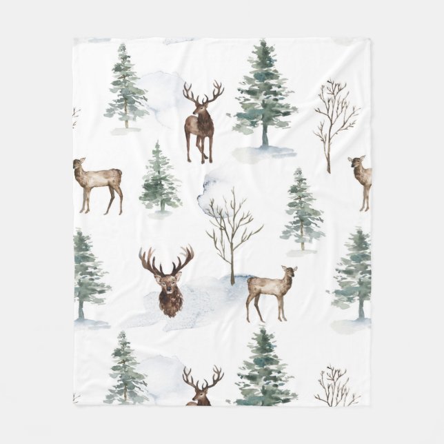 Weihnachtswild und Winterbäume Fleecedecke (Vorderseite)