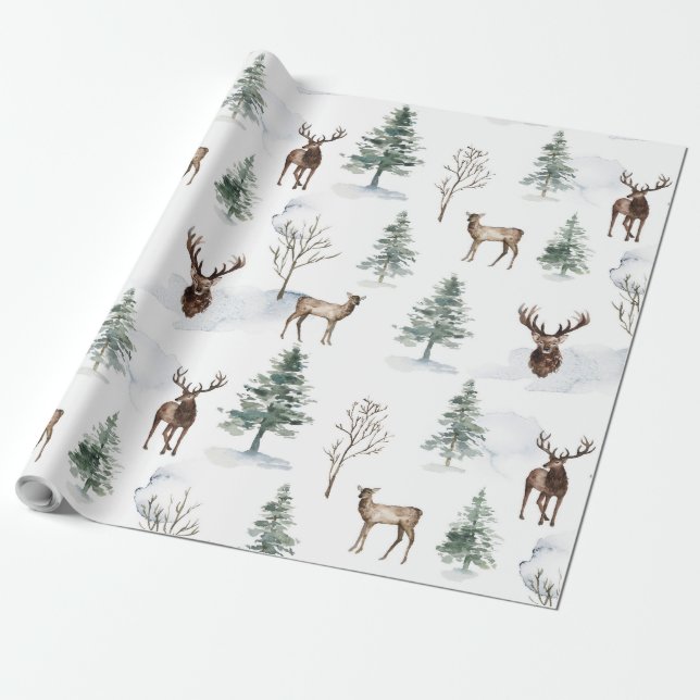 Weihnachtswild und Winterbäume Geschenkpapier (Ungerollt)