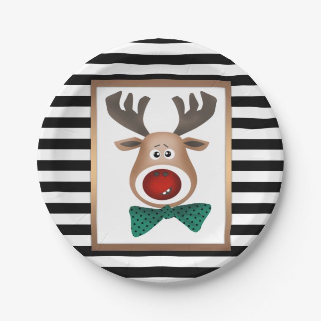 Weihnachtswildkarte Schwarz-weiß Pappteller (Vorderseite)