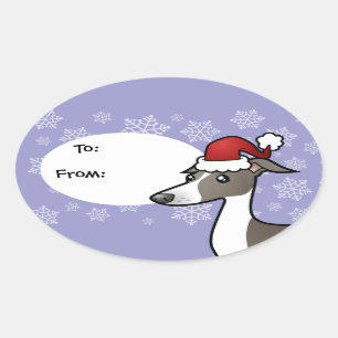 Weihnachtswindhund/Whippet/italienischer Windhund Ovaler Aufkleber