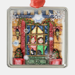 Weihnachtswinter-Schneefall-Freunde u. Silbernes Ornament