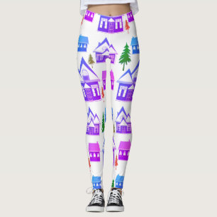 Weihnachtswinterbild lila, rosa Häuser Leggings