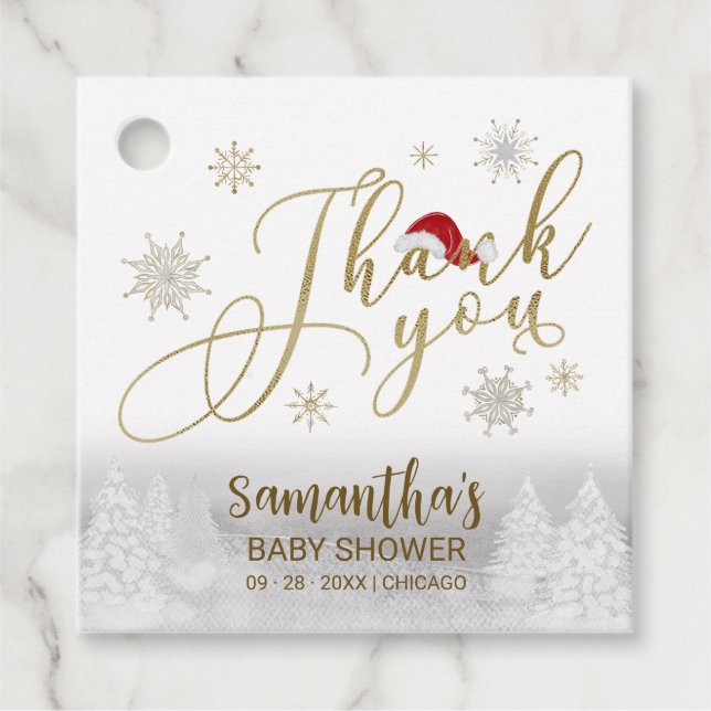 Weihnachtswinterdusche Santa Baby Danke Geschenkanhänger (Vorderseite)