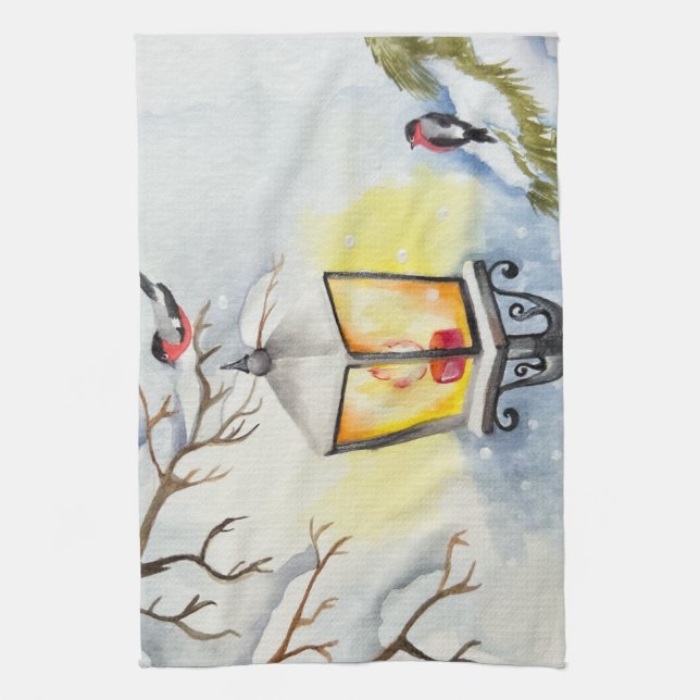 Weihnachtswinterlandschaft Geschirrtuch (Vertikal)