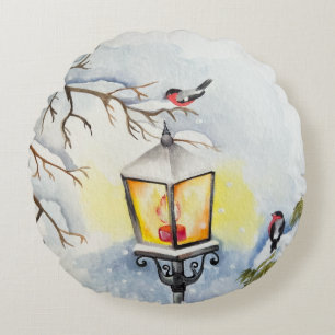 Weihnachtswinterlandschaft Rundes Kissen