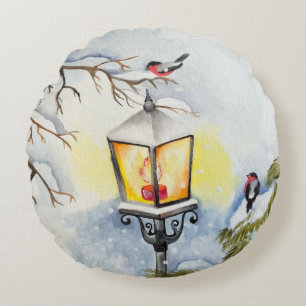 Weihnachtswinterlandschaft Rundes Kissen