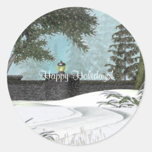 Weihnachtswinterszenen-Sticker Runder Aufkleber