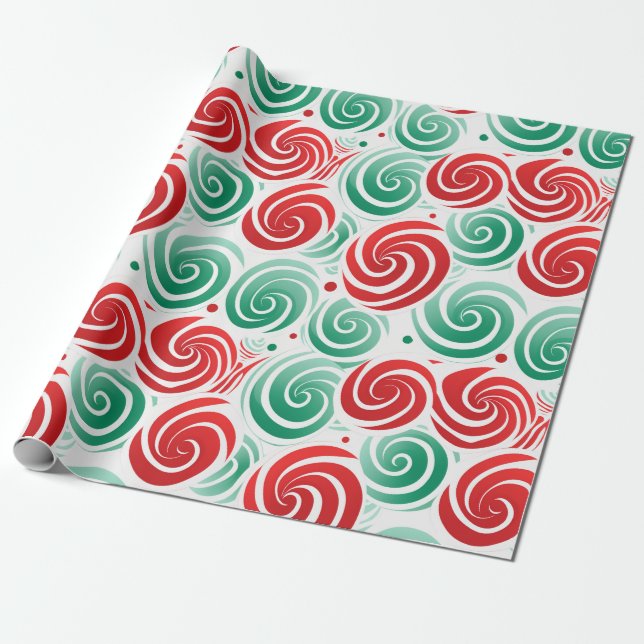 Weihnachtswirbel rot, grün und weiß geschenkpapier (Ungerollt)