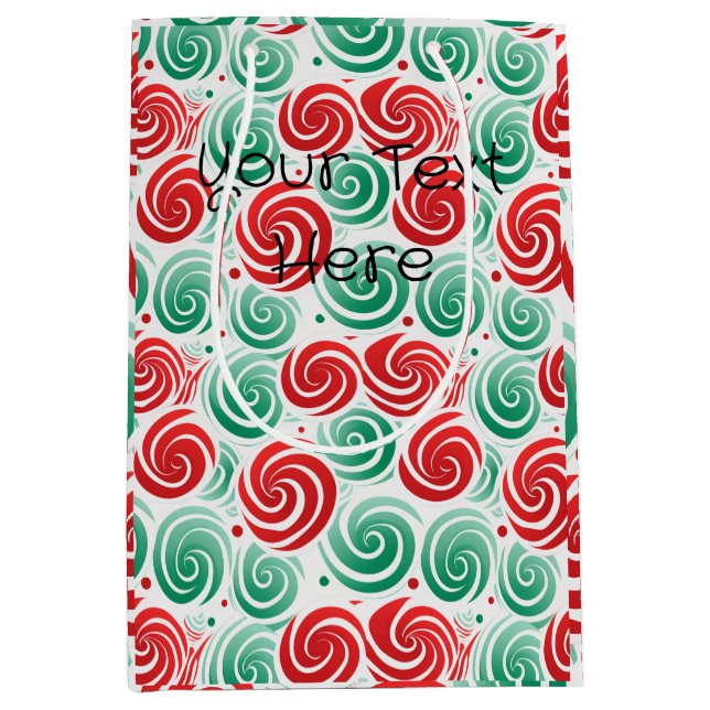 Weihnachtswirbel rot, grün und weiß mittlere geschenktüte (Vorderseite)