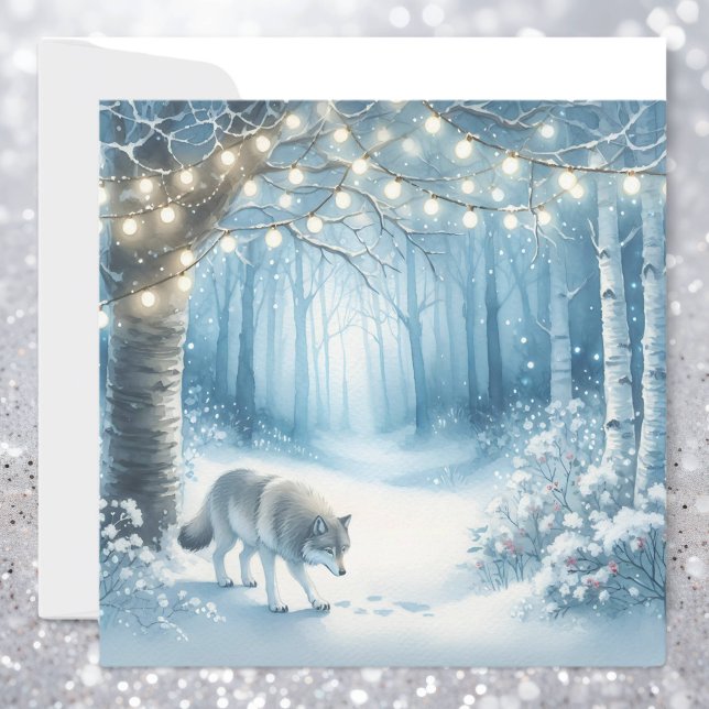 Weihnachtswolf im magischen verzauberten Winterwal Feiertagskarte (Von Creator hochgeladen)