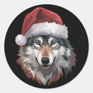 Weihnachtswolf Lustiges Weihnachtsgeschenk Tierlie Runder Aufkleber