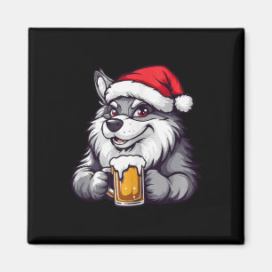 Weihnachtswolf mit Bier-Comic Magnet