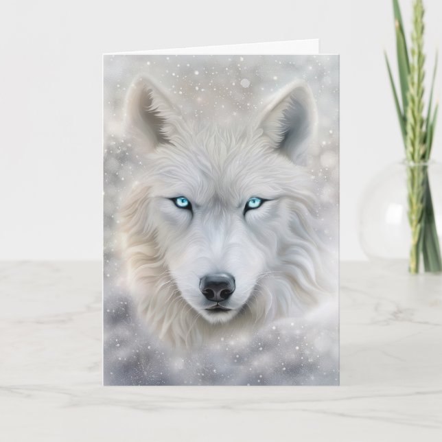 Weihnachtswolf mit blauen Augen Karte (Vorderseite)