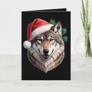 Weihnachtswolf Santa Hut Kiefernzweige Urlaub Karte