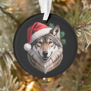 Weihnachtswolf Santa Hut Kiefernzweige Urlaub Ornament