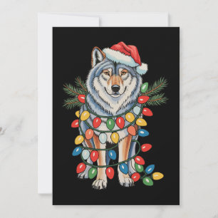 Weihnachtswolf Santa Hut Xmas Lichter Tierliebhabe Feiertagskarte