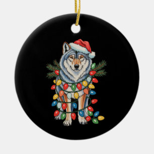 Weihnachtswolf Santa Hut Xmas Lichter Tierliebhabe Keramik Ornament