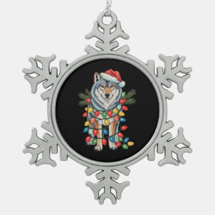 Weihnachtswolf Weihnachtsmann Hut Xmas Lichter Tie Schneeflocken Zinn-Ornament
