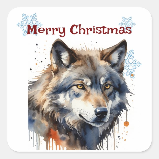 Weihnachtswölfe Tierwelt anpassen Quadratischer Aufkleber (Vorderseite)