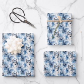 Weihnachtswolfmuster Geschenkpapier Set