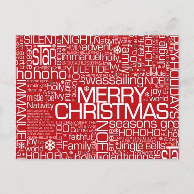 Weihnachtswort-Collage Feiertagspostkarte (Vorderseite)