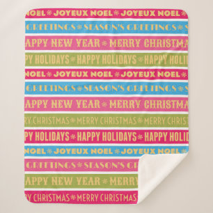 Weihnachtsworte in bunten Linien Sherpadecke