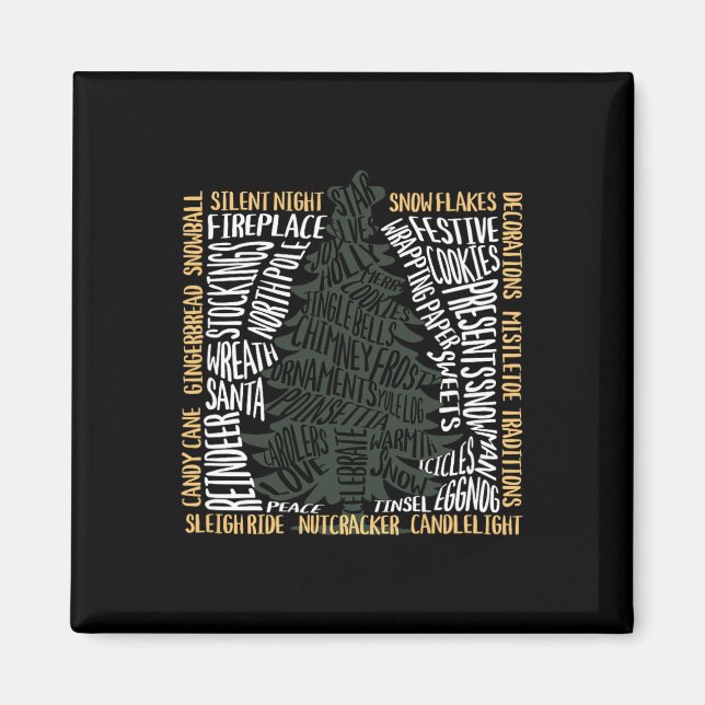 Weihnachtswörter Tree Einzigartiges Urlaubsdesign Magnet (Vorne)