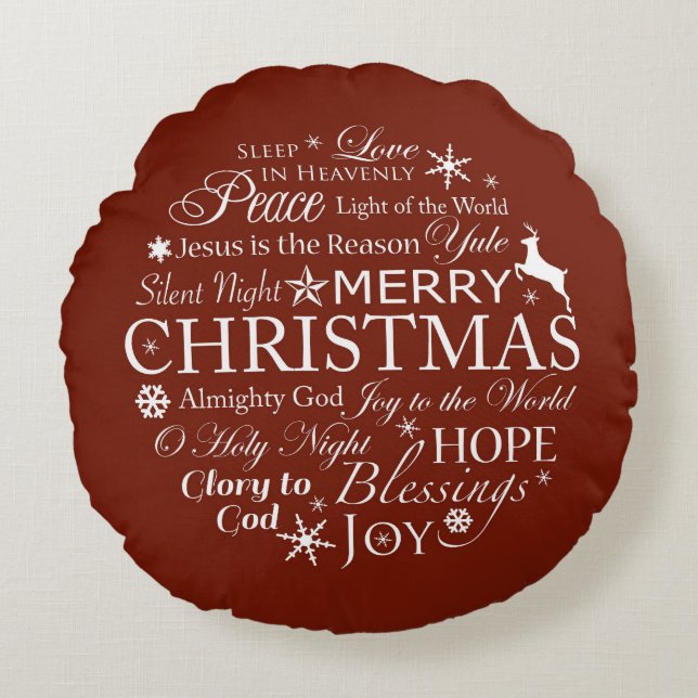 Weihnachtswörter Typografie Rundes Kissen (Vorderseite)