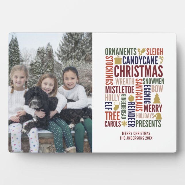 Weihnachtswörter Urlaub Foto Plaque mit Easel Fotoplatte (Vorderseite)