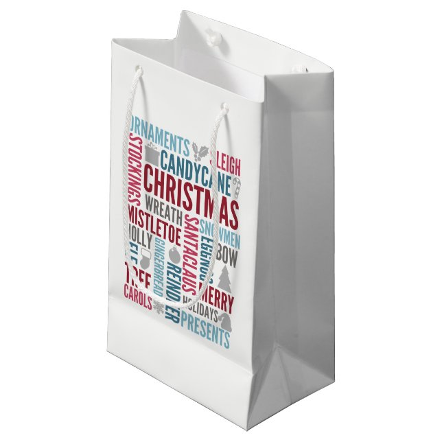 Weihnachtswörter Weihnachtsgeschenk-Tasche Kleine Geschenktüte (Vorderseite Schrägansicht)