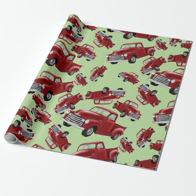 Weihnachtswrackpapier für rote Lastwagen Geschenkpapier (Ungerollt)