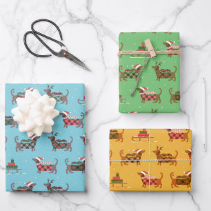 Weihnachtswrapping Dackel Paper Set 3 Geschenkpapier Set
