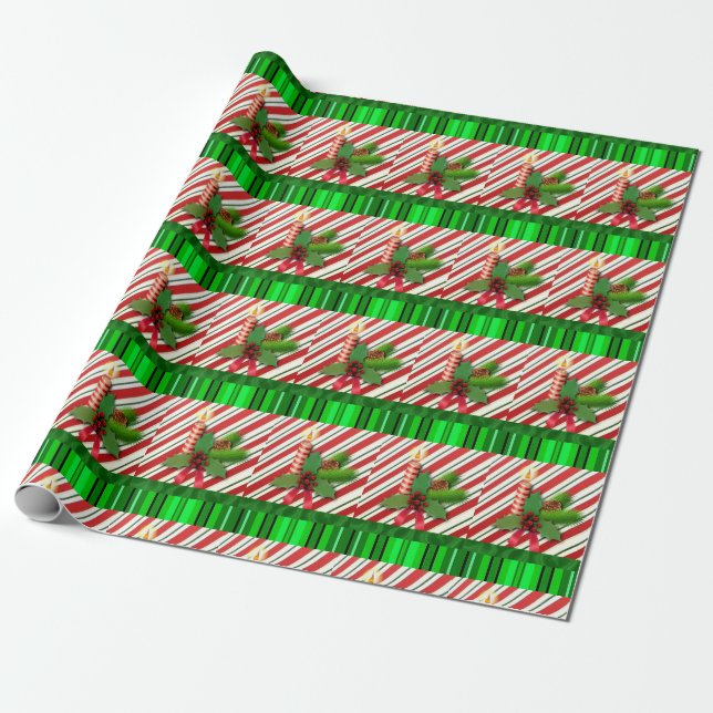 Weihnachtswrapping Paper Candle Red Green Geschenkpapier (Ungerollt)