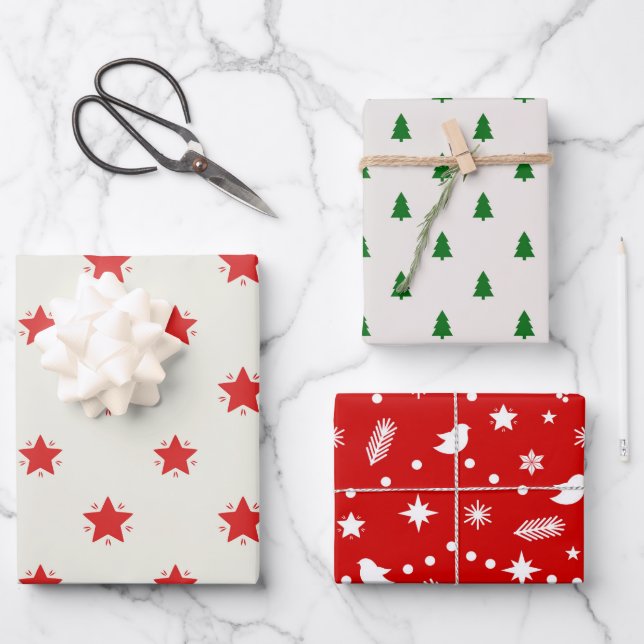 Weihnachtswrapping Paper Flat Sheet Set 3 Geschenkpapier Set (Vorderseite)