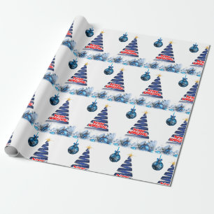 Weihnachtswrapping Paper Merry Blue Tree Geschenkpapier