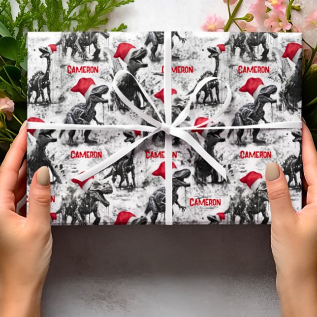 Weihnachtswrapping Paper Personalisiert Dinosaurie Geschenkpapier (Von Creator hochgeladen)