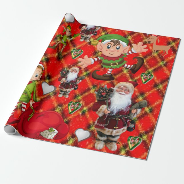 Weihnachtswrapping Paper Santa Elf Geschenkpapier (Ungerollt)