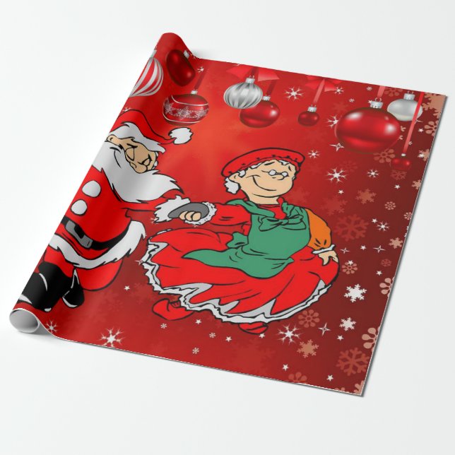 Weihnachtswrapping Paper Santa Mrs. Claus Geschenkpapier (Ungerollt)