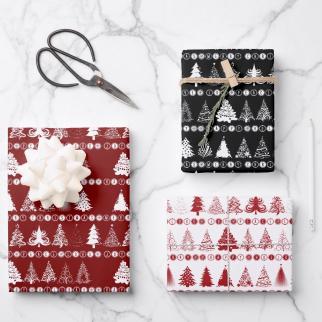 Weihnachtswrapping Paper Set von 3 Designs Geschenkpapier Set (Vorderseite)